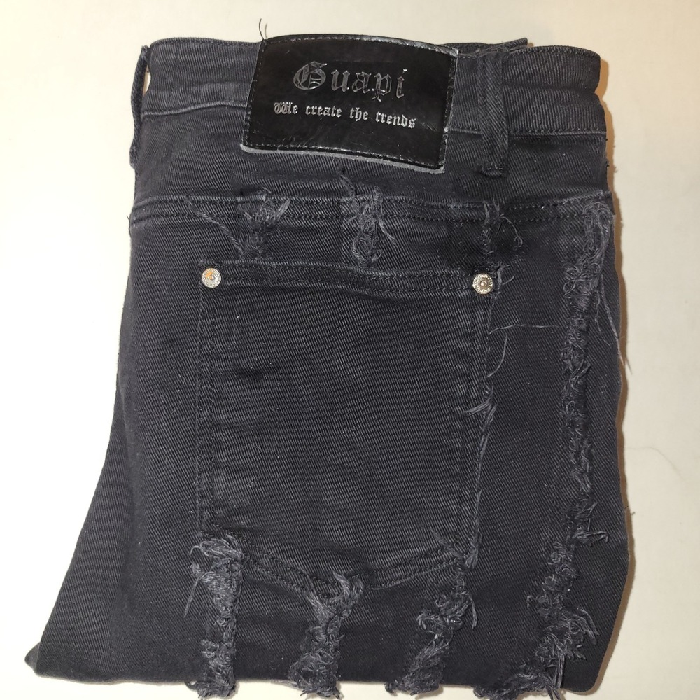 Guapi Jeans Men Size 36x36 Stacked Denim Fringe Distressed Flare Black